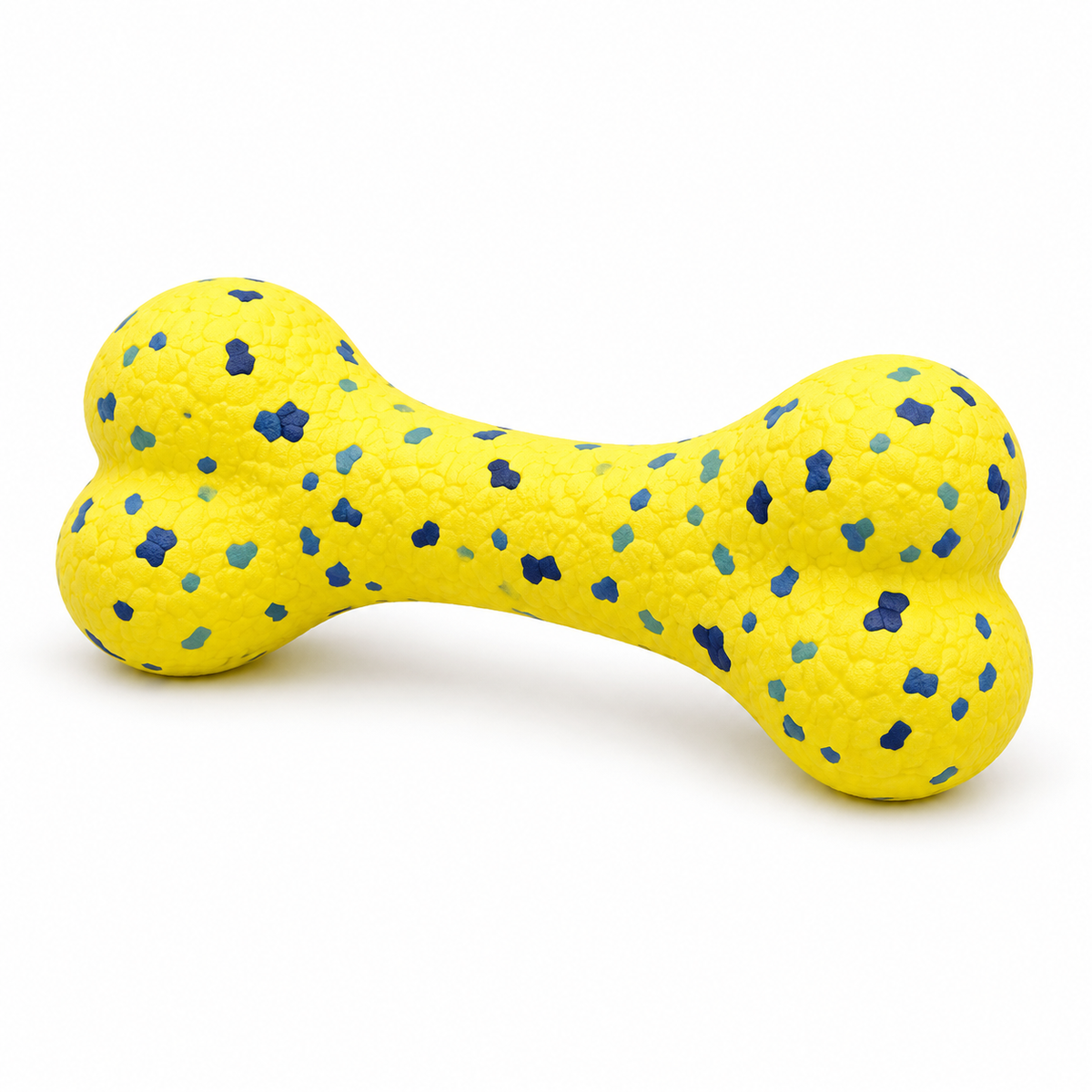 Textured Bone-Shaped Dog Toy - Yellow with Blue & Green Speckles, 15 cm