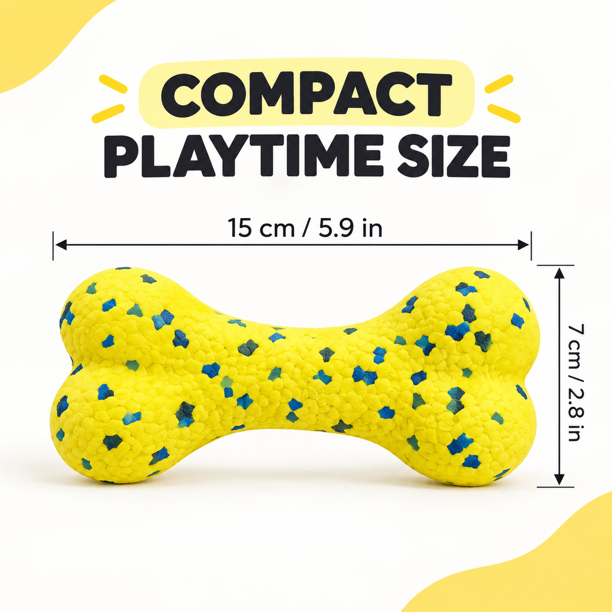 Textured Bone-Shaped Dog Toy - Yellow with Blue & Green Speckles, 15 cm