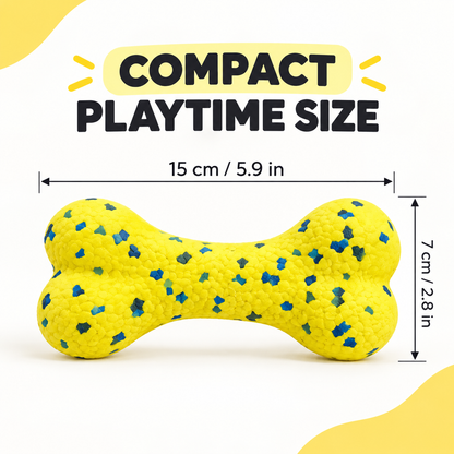 Textured Bone-Shaped Dog Toy - Yellow with Blue & Green Speckles, 15 cm