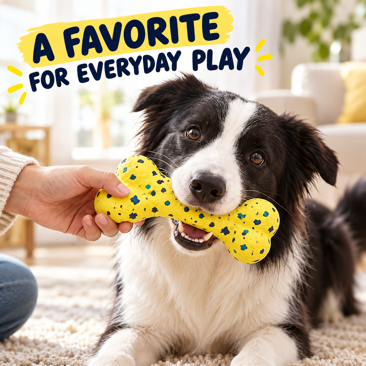 Textured Bone-Shaped Dog Toy - Yellow with Blue & Green Speckles, 15 cm