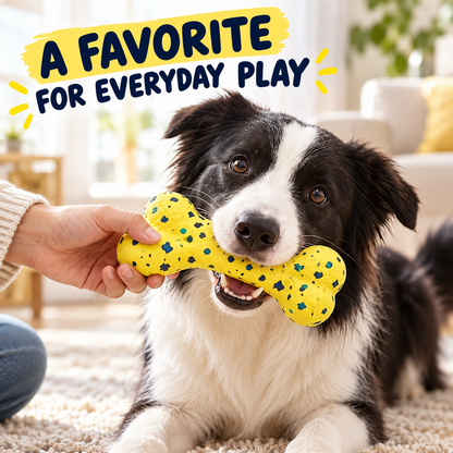 Textured Bone-Shaped Dog Toy - Yellow with Blue & Green Speckles, 15 cm