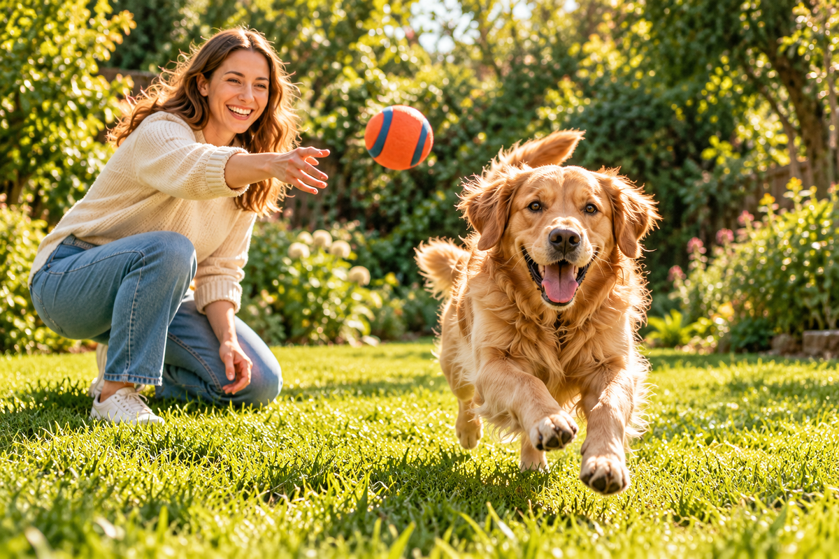 A happy moment together with a dog