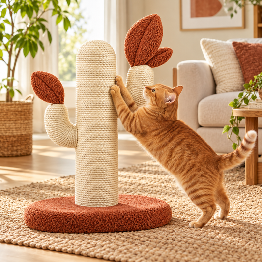 Plush Spiral Cat Play Toy with Leaf Details - Blue & Cream