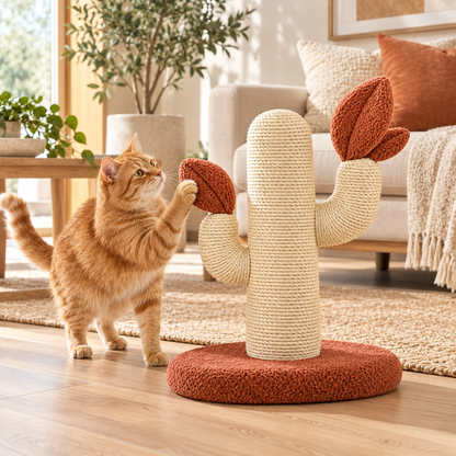 Plush Spiral Cat Play Toy with Leaf Details - Blue & Cream