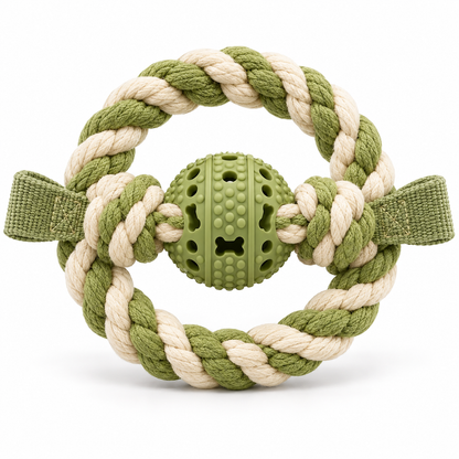 Botanical Cat Tunnel Bed with Quilted Mat & Two Play Balls - Sage & Cream