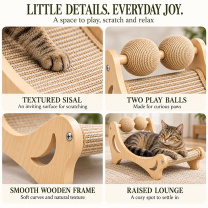 Cat Perch with Bolster Bed, Sisal Scratching Post & Hanging Ball - Cream & Olive