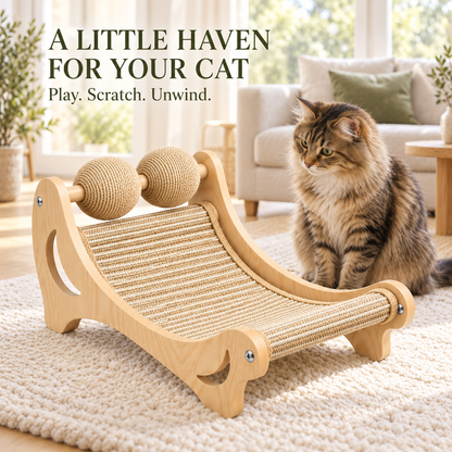 Cat Perch with Bolster Bed, Sisal Scratching Post & Hanging Ball - Cream & Olive